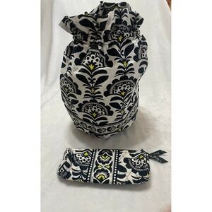 Vera Bradley Provencal Black White Yellow Ditty Bag and Zipper Pouch Travel Set